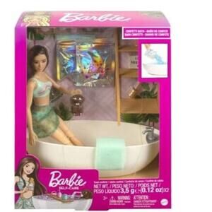 Bathtub Playset – Brunette Barbie doll  with Confetti Soap & Accessories
